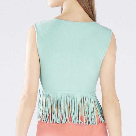 NWT, BCBGMAXARIA Jaleigh Fringe Crop Top, Size XS - Picture 3 of 4